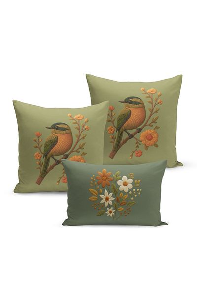 Bertille Home Set de 3 huse de pernă cu imprimare digitală pe două părți (aspect de broderie cu model de puncție)