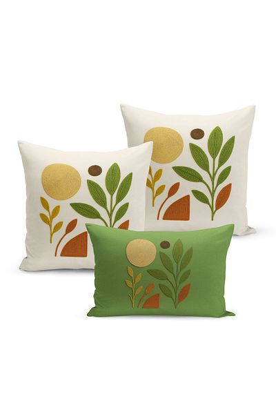 Bertille Home Set de 3 huse de pernă cu imprimare digitală pe două părți (aspect de broderie cu model de puncție)