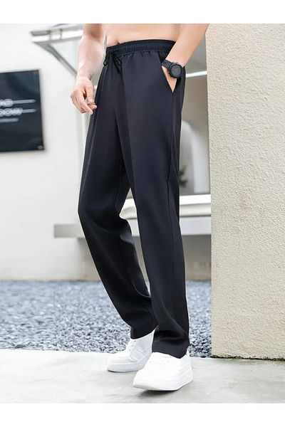 CAONNES Pantaloni negri largi de mărime mare Îmbrăcăminte sportivă Pantaloni de sport din țesătură confortabilă, cu croiala largi