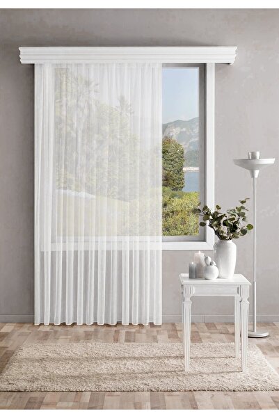 SAYDEMİR HOME Modern Keten Düz Tül Perde Ütü İstemez 1/3 Sık Pileli