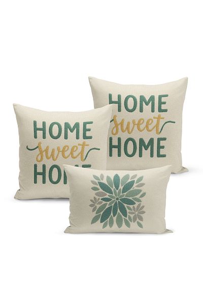 Bertille Home Set de 3 huse de pernă cu imprimare digitală pe două părți (aspect de broderie cu model de puncție)