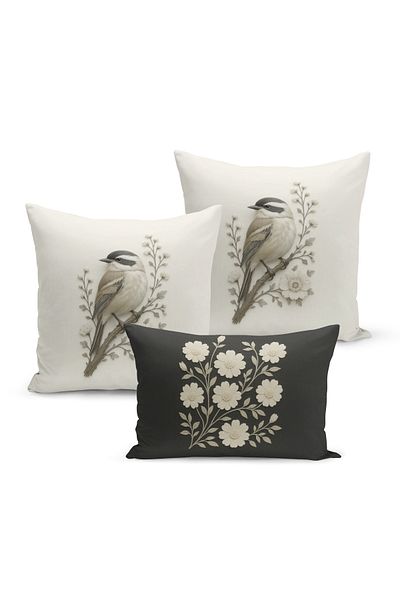 Bertille Home Set de 3 huse de pernă cu imprimare digitală pe două părți (aspect de broderie cu model de puncție)