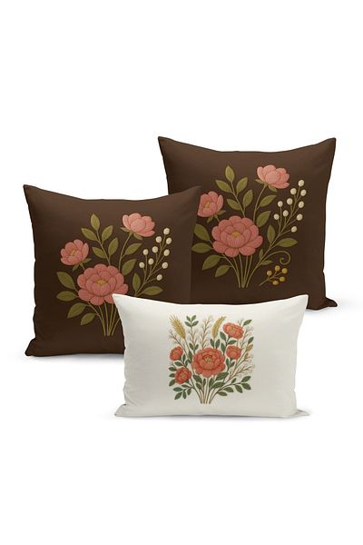 Bertille Home Set de 3 huse de pernă cu imprimare digitală pe două părți (aspect de broderie cu model de puncție)