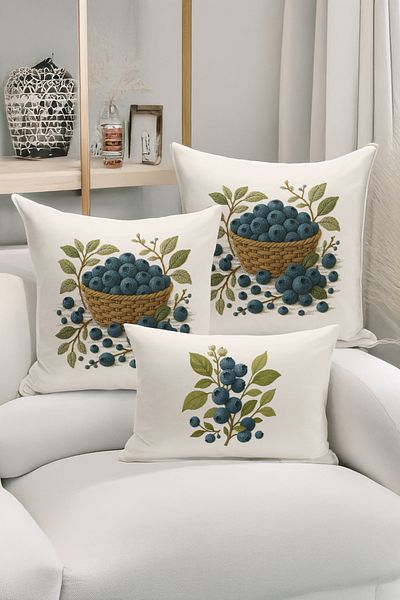 Bertille Home Set de 3 huse de pernă cu imprimare digitală pe două părți (aspect de broderie cu model de puncție)