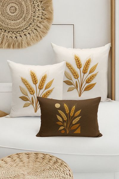 Bertille Home Set de 3 huse de pernă cu imprimare digitală pe două părți (aspect de broderie cu model de puncție)