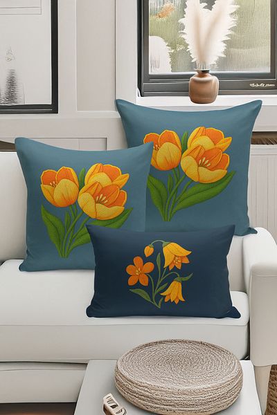 Bertille Home Set de 3 huse de pernă cu imprimare digitală pe două părți (aspect de broderie cu model de puncție)