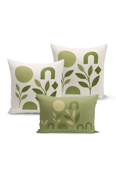 Bertille Home Set de 3 huse de pernă cu imprimare digitală pe două părți (aspect de broderie cu model de puncție)