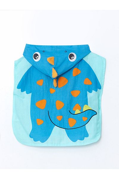 LC Waikiki 100% Cotton Uv Protection Baby Boy Beach Towel with Turquoise Dinosaur Figure