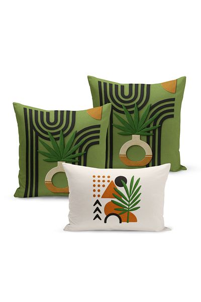 Bertille Home Set de 3 huse de pernă cu imprimare digitală pe două părți (aspect de broderie cu model de puncție)
