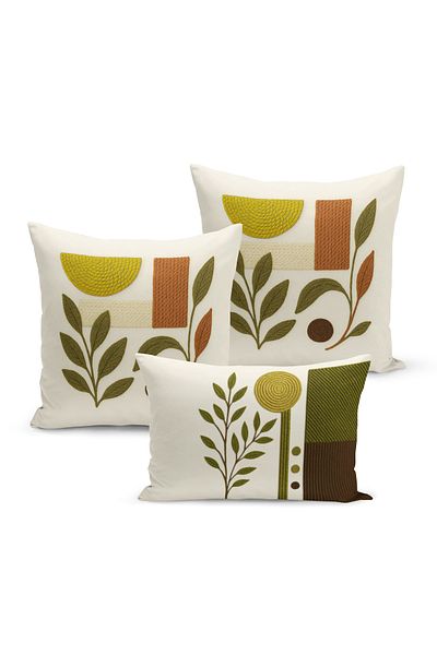 Bertille Home Set de 3 huse de pernă cu imprimare digitală pe două părți (aspect de broderie cu model de puncție)