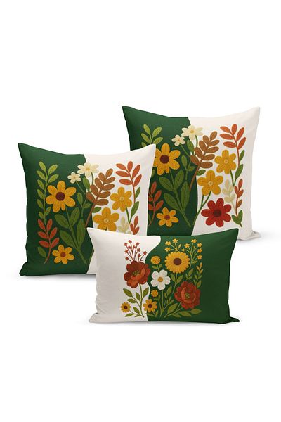 Bertille Home Set de 3 huse de pernă cu imprimare digitală pe două părți (aspect de broderie cu model de puncție)