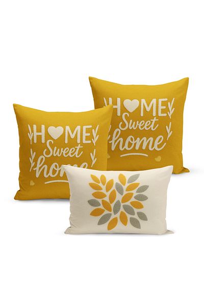 Bertille Home Set de 3 huse de pernă cu imprimare digitală pe două părți (aspect de broderie cu model de puncție)