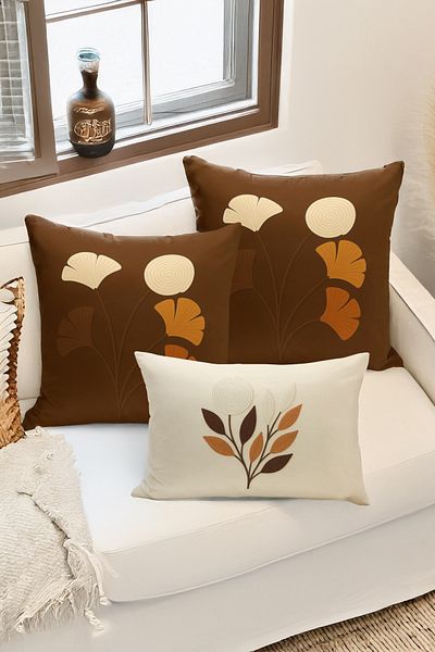 Bertille Home Set de 3 huse de pernă cu imprimare digitală pe două părți (aspect de broderie cu model de puncție)