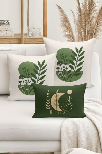 Bertille Home Set de 3 huse de pernă cu imprimare digitală pe două părți (aspect de broderie cu model de puncție)