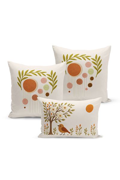 Bertille Home Set de 3 huse de pernă cu imprimare digitală pe două părți (aspect de broderie cu model de puncție)