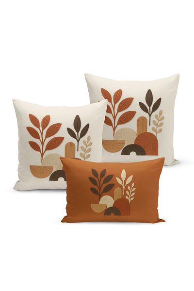 Bertille Home Set de 3 huse de pernă cu imprimare digitală pe două părți (aspect de broderie cu model de puncție)