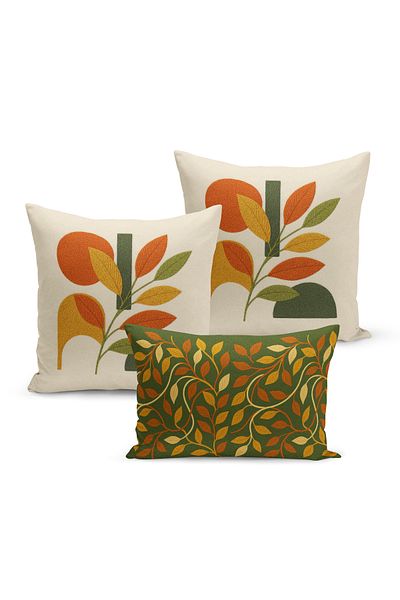 Bertille Home Set de 3 huse de pernă cu imprimare digitală pe două părți (aspect de broderie cu model de puncție)