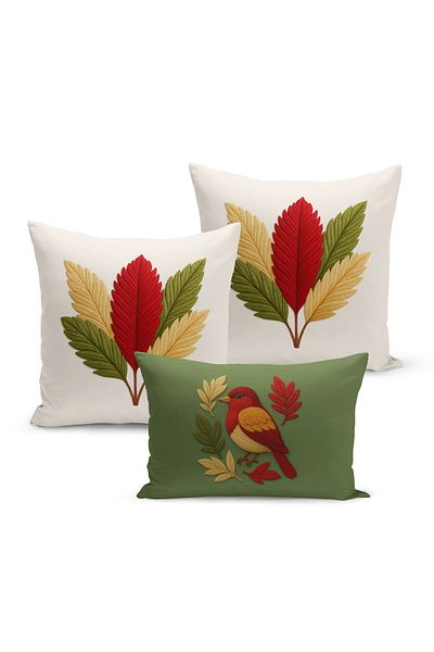 Bertille Home Set de 3 huse de pernă cu imprimare digitală pe două părți (aspect de broderie cu model de puncție)
