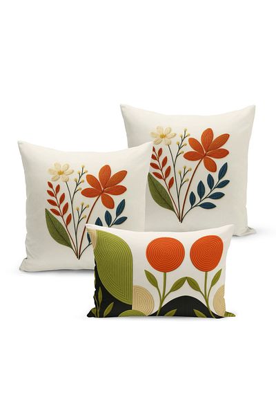 Bertille Home Set de 3 huse de pernă cu imprimare digitală pe două părți (aspect de broderie cu model de puncție)