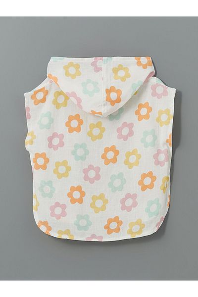 LC Waikiki Ecru Floral Printed 100% Cotton Baby Girl Beach Towel