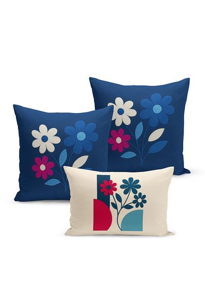 Bertille Home Set de 3 huse de pernă cu imprimare digitală pe două părți (aspect de broderie cu model de puncție)
