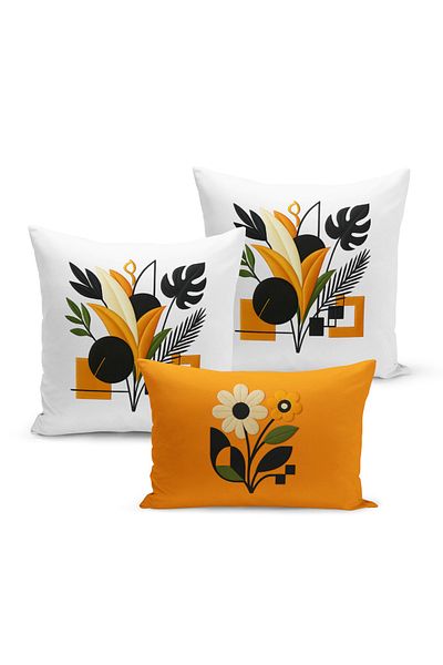 Bertille Home Set de 3 huse de pernă cu imprimare digitală pe două părți (aspect de broderie cu model de puncție)