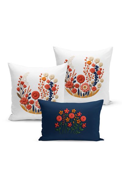 Bertille Home Set de 3 huse de pernă cu imprimare digitală pe două părți (aspect de broderie cu model de puncție)