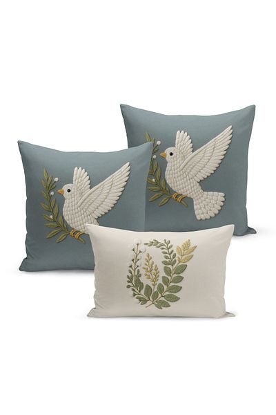 Bertille Home Set de 3 huse de pernă cu imprimare digitală pe două părți (aspect de broderie cu model de puncție)