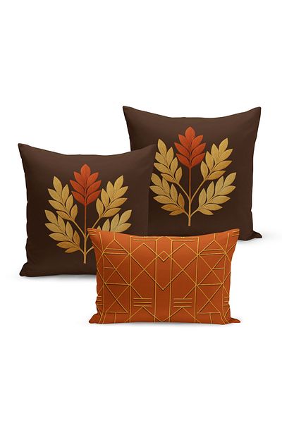 Bertille Home Set de 3 huse de pernă cu imprimare digitală pe două părți (aspect de broderie cu model de puncție)