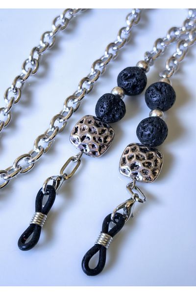 THİNBLACK Men's Eyeglasses Chain ​​With Lava Stone Nickel Chain