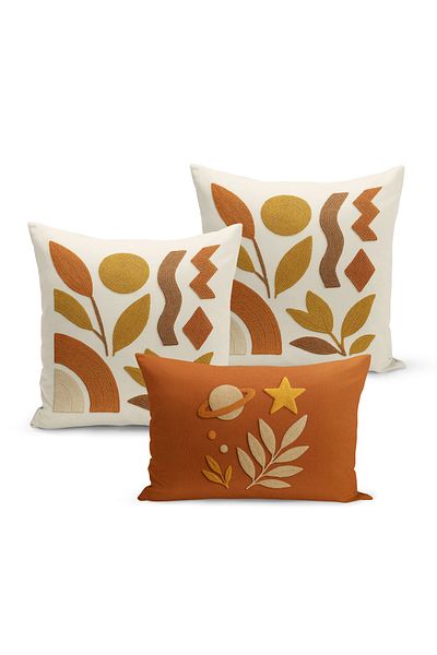 Bertille Home Set de 3 huse de pernă cu imprimare digitală pe două părți (aspect de broderie cu model de puncție)