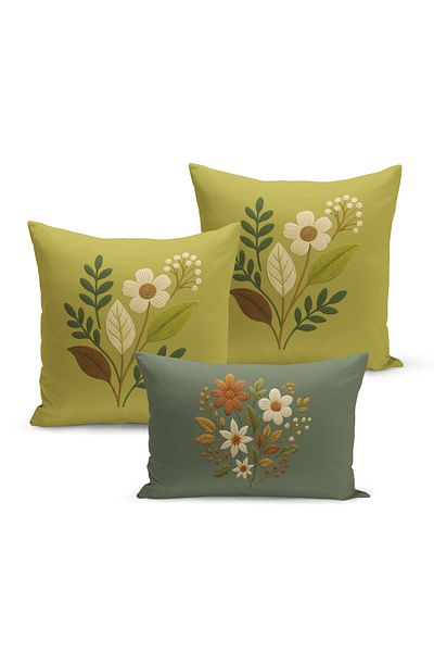 Bertille Home Set de 3 huse de pernă cu imprimare digitală pe două părți (aspect de broderie cu model de puncție)