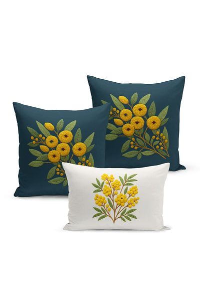 Bertille Home Set de 3 huse de pernă cu imprimare digitală pe două părți (aspect de broderie cu model de puncție)
