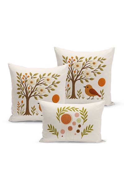Bertille Home Set de 3 huse de pernă cu imprimare digitală pe două părți (aspect de broderie cu model de puncție)