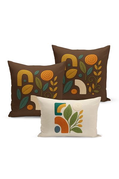 Bertille Home Set de 3 huse de pernă cu imprimare digitală pe două părți (aspect de broderie cu model de puncție)