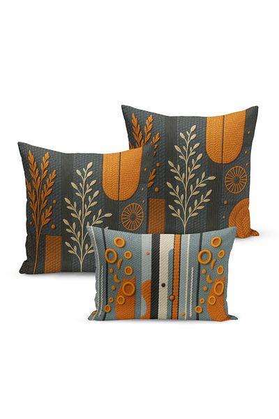 Bertille Home Set de 3 huse de pernă cu imprimare digitală pe două părți (aspect de broderie cu model de puncție)