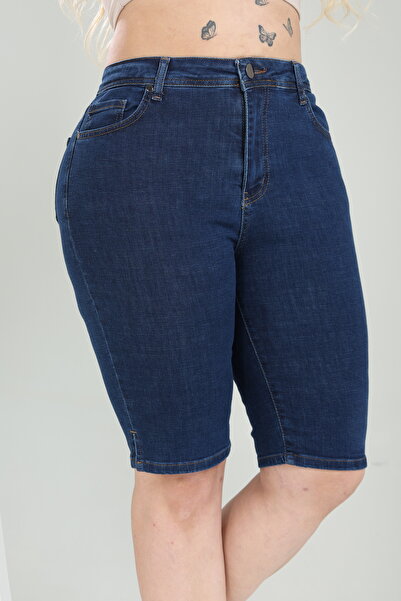 Era Lisa Yüksek Bel Kadın Likralı Büyük Beden Kot Şort