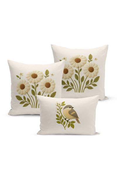 Bertille Home Set de 3 huse de pernă cu imprimare digitală pe două părți (aspect de broderie cu model de puncție)