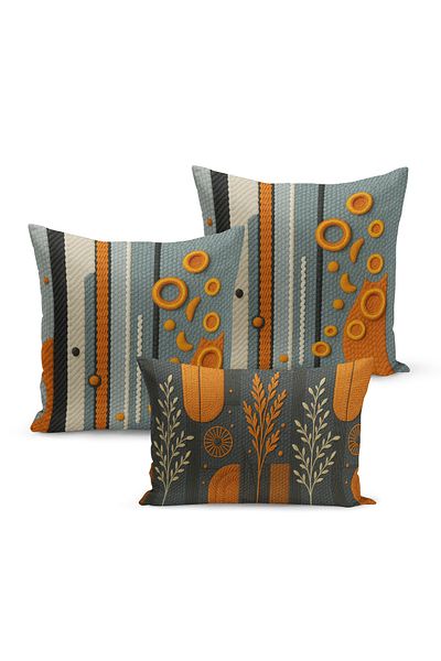 Bertille Home Set de 3 huse de pernă cu imprimare digitală pe două părți (aspect de broderie cu model de puncție)