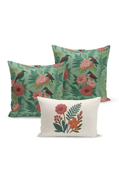 Bertille Home Set de 3 huse de pernă cu imprimare digitală pe două părți (aspect de broderie cu model de puncție)