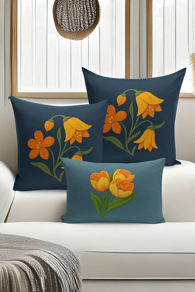 Bertille Home Set de 3 huse de pernă cu imprimare digitală pe două părți (aspect de broderie cu model de puncție)