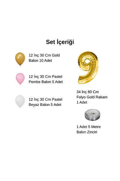 tedaks 8 Year Old Retro Gold Pink White Balloon Set Birthday Balloon with Gold Numbers Stylish Party Ornament