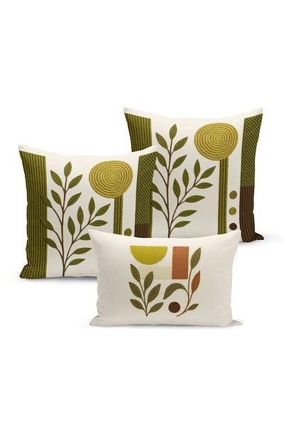 Bertille Home Set de 3 huse de pernă cu imprimare digitală pe două părți (aspect de broderie cu model de puncție)