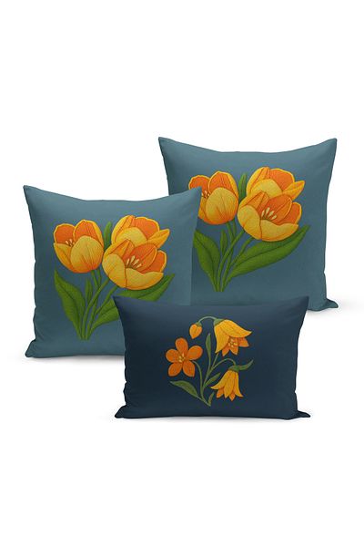 Bertille Home Set de 3 huse de pernă cu imprimare digitală pe două părți (aspect de broderie cu model de puncție)