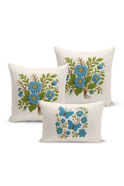 Bertille Home Set de 3 huse de pernă cu imprimare digitală pe două părți (aspect de broderie cu model de puncție)