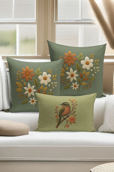 Bertille Home Set de 3 huse de pernă cu imprimare digitală pe două părți (aspect de broderie cu model de puncție)