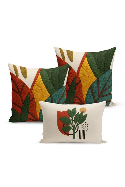 Bertille Home Set de 3 huse de pernă cu imprimare digitală pe două părți (aspect de broderie cu model de puncție)