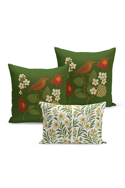 Bertille Home Set de 3 huse de pernă cu imprimare digitală pe două părți (aspect de broderie cu model de puncție)