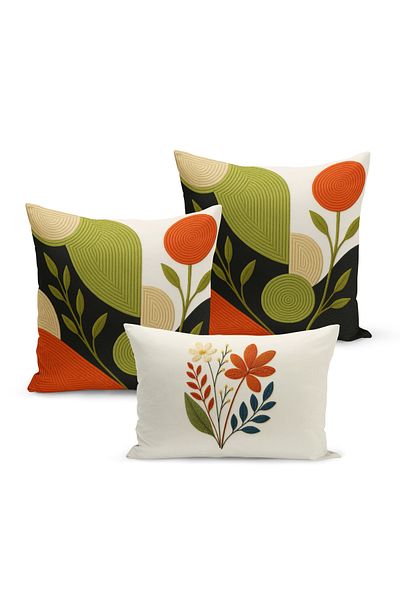 Bertille Home Set de 3 huse de pernă cu imprimare digitală pe două părți (aspect de broderie cu model de puncție)