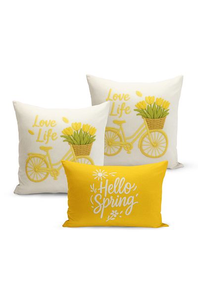 Bertille Home Set de 3 huse de pernă cu imprimare digitală pe două părți (aspect de broderie cu model de puncție)